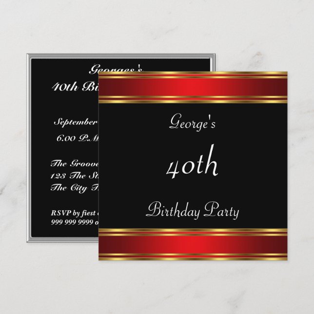 Black Red birthday Party  Black Red Invitation (Front/Back)