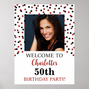 Black Red Birthday Party Custom 18x24 Photo Poster