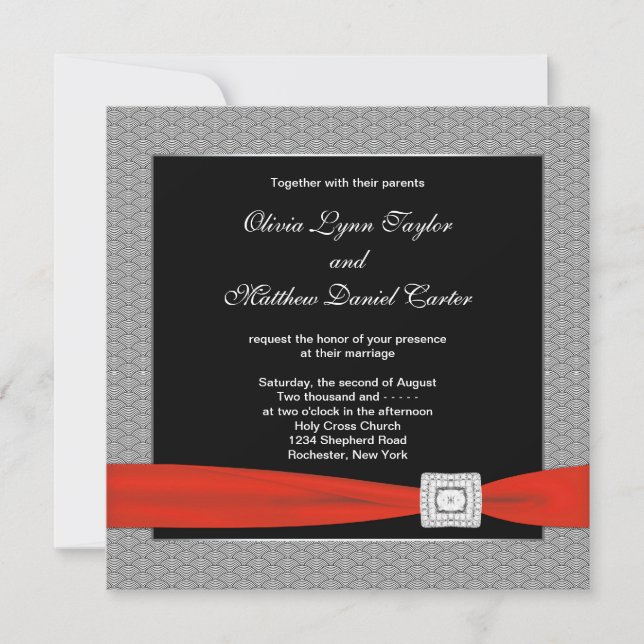 Black Red Black Wedding Invitation (Front)
