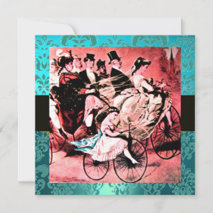 BLACK RED BLUE BICYCLE WEDDING DAMASK MONOGRAM INVITATION