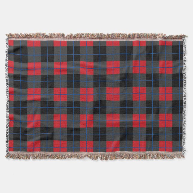 Black Red Blue Plaid Check Throw Blanket Vintage (Front)