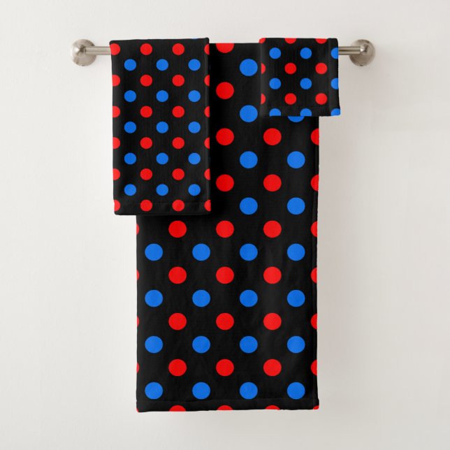 Black Red Blue Polka Dots Design  Bath Towel Set (Insitu)