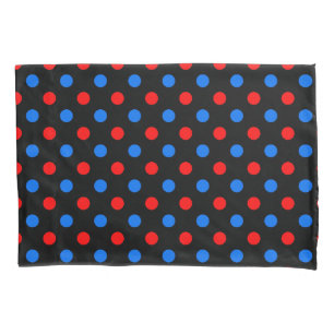 Black Red Blue Polka Dots Design Pillowcase