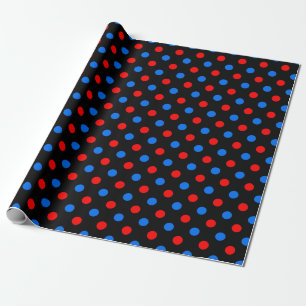 Black Red Blue Polka Dots Design Wrapping Paper