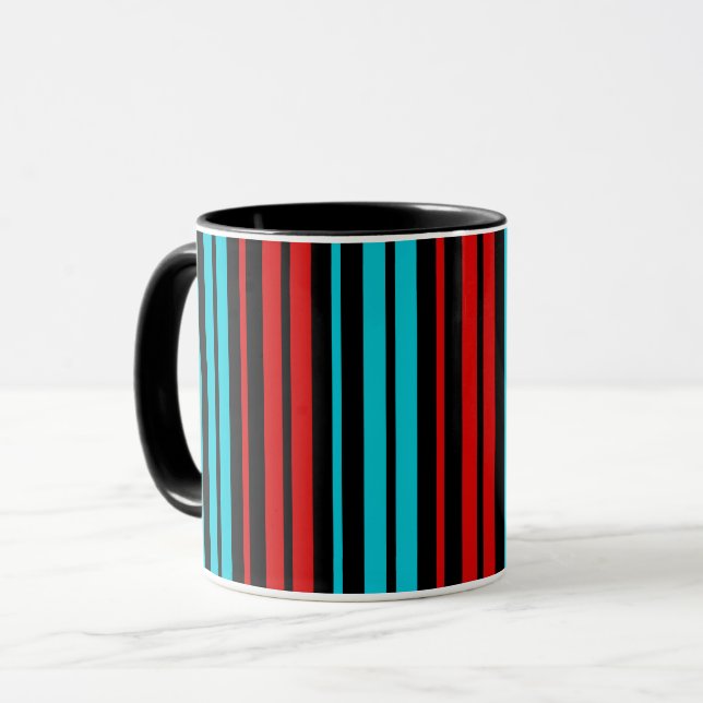 Black Red Blue Stripes Pattern   Mug (Front Left)