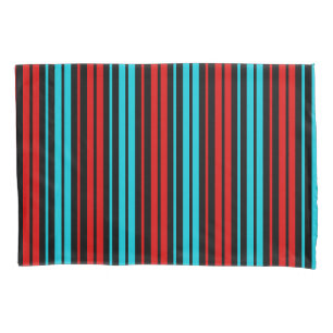 Black Red Blue Stripes Pattern   Pillowcase