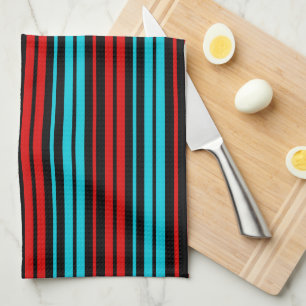 Black Red Blue Stripes Pattern   Tea Towel
