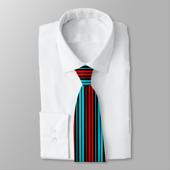 Black Red Blue Stripes Pattern   Tie (Tied)