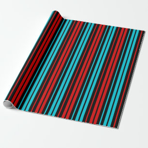 Black Red Blue Stripes Pattern Wrapping Paper