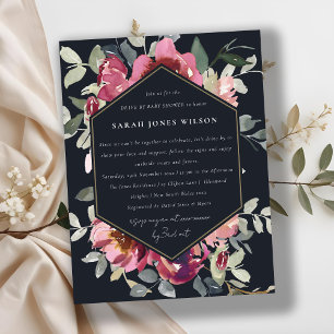 BLACK RED BLUSH ROSE FLORAL DRIVE BY BABY SHOWER POSTCARD