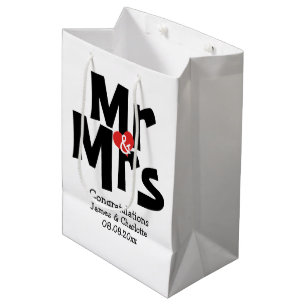 Black Red Bold Modern Personalised Mr and Mrs Medium Gift Bag