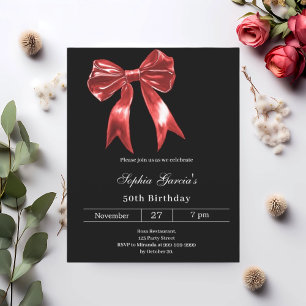 Black red bow birthday invitation