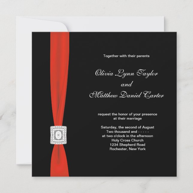 Black Red Bow Red Black Wedding Invitation (Front)