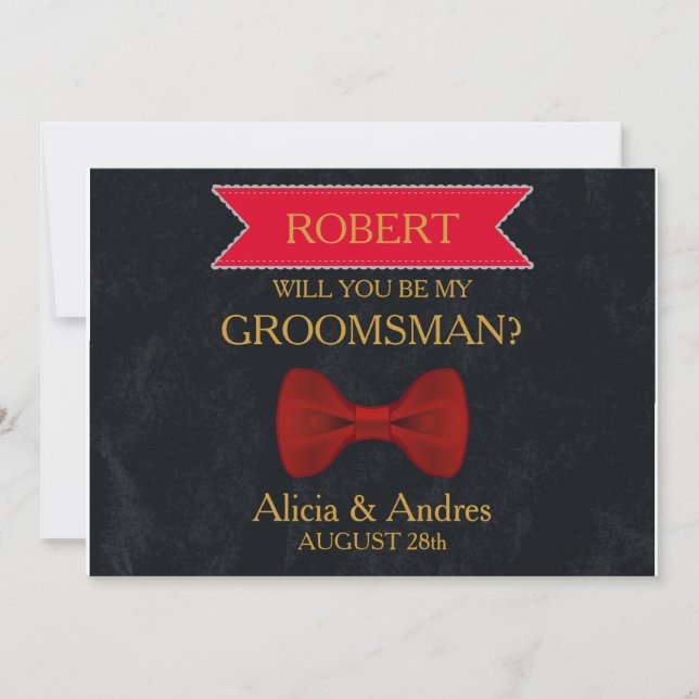 Black & Red Bow Will you be my Groomsman? Invitation (Front)
