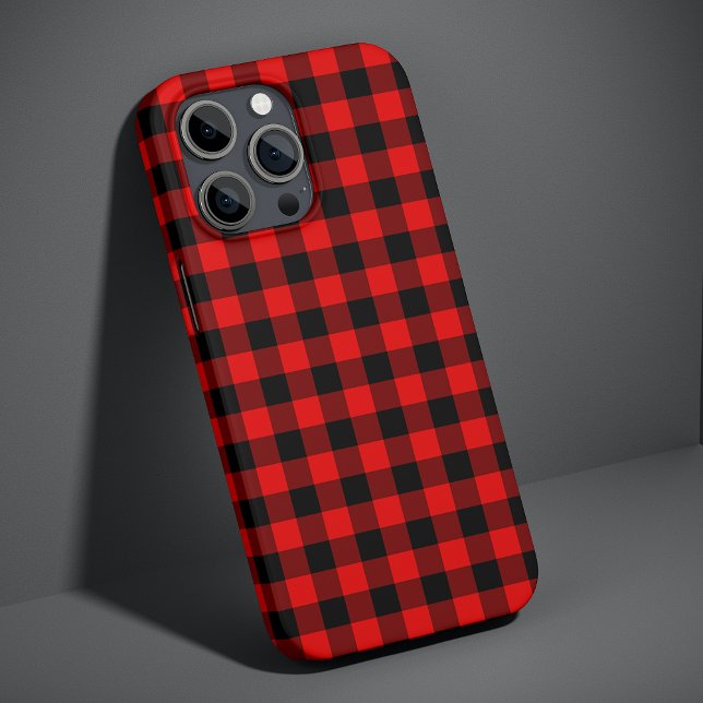 Black Red Buffalo Lumberjack Plaid Check Pattern iPhone Case (Creator Uploaded)