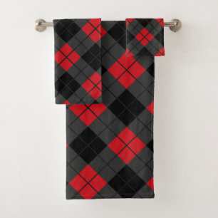 Black Red Buffalo Plaid Check Bath Towel Set