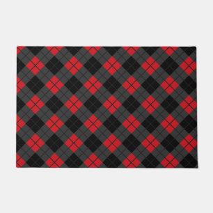 Black Red Buffalo Plaid Check Doormat