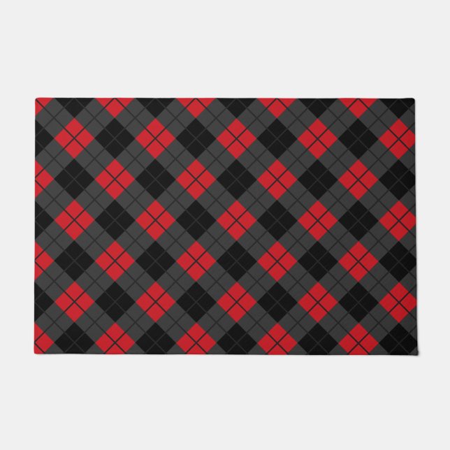 Black Red Buffalo Plaid Check Doormat (Front)