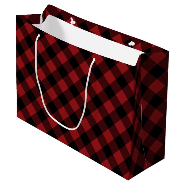 Black Red Buffalo Plaid Check Gift Bag (Front Angled)