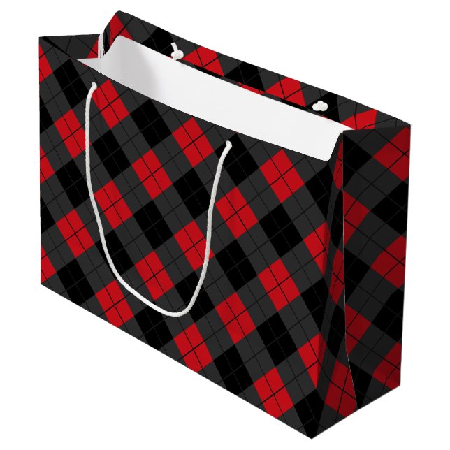 Black Red Buffalo Plaid Check Gift Bag (Front Angled)