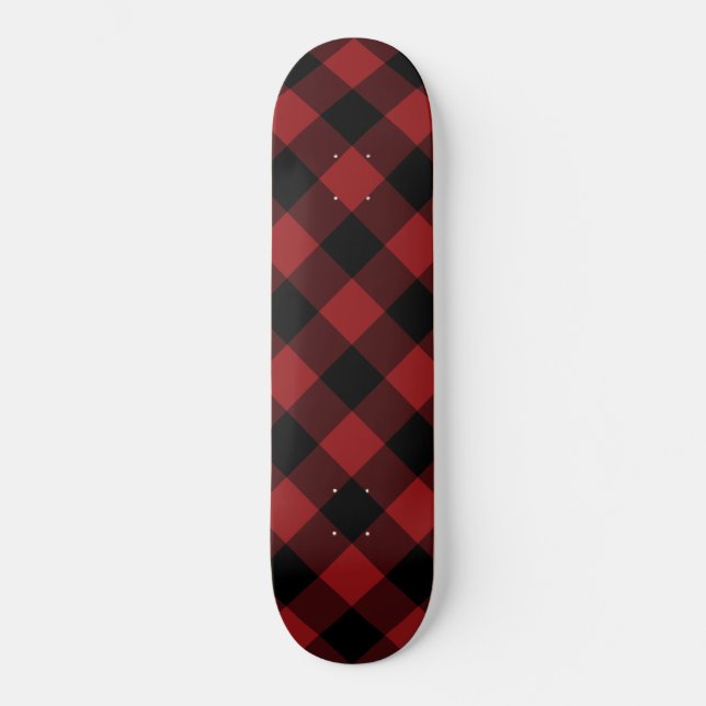 Black Red Buffalo Plaid Check Skateboard (Front)