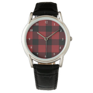 Black Red Buffalo Plaid Check Watch
