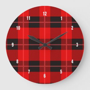 Black & Red Buffalo Plaid Pattern Large Clock