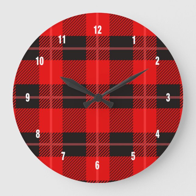 Black & Red Buffalo Plaid Pattern Large Clock (Front)