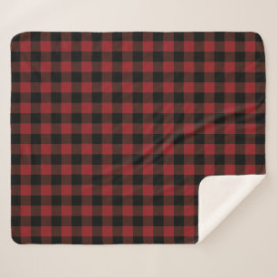 Black Red Buffalo Plaid Pattern Sherpa Blanket