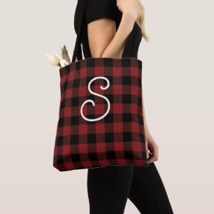Black Red Buffalo Plaid Pattern Tote Bag