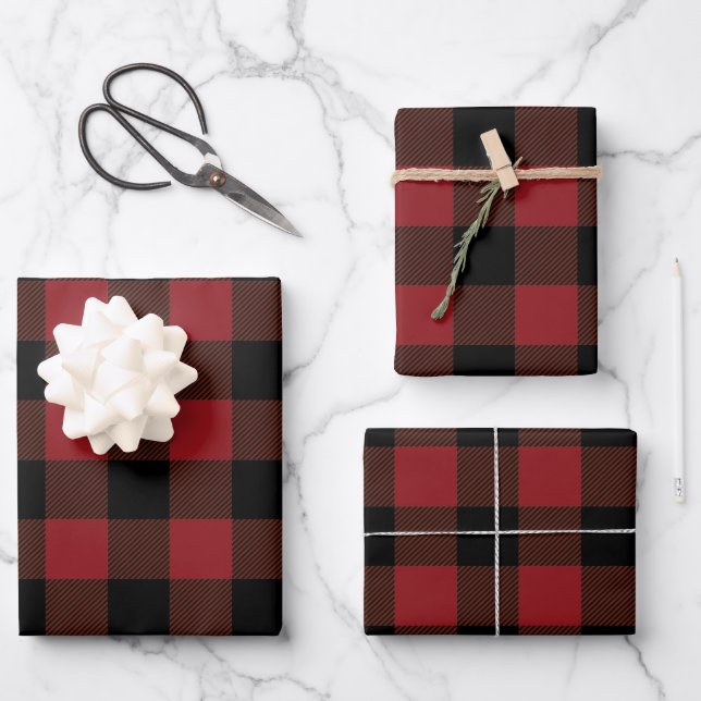 Black Red Buffalo Plaid Pattern  Wrapping Paper Sheet (Front)