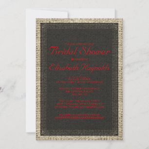 Black & Red Burlap Bridal Shower Invitations