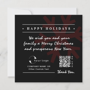 Black Red Business Logo QR Christmas Minimal Holiday Card