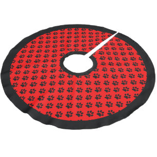 Black Red Cat Dog Paw Black Borders Christmas Brushed Polyester Tree Skirt