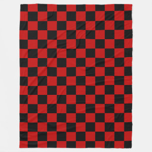 Black + Red Check Chequered Chequerboard Pattern Fleece Blanket