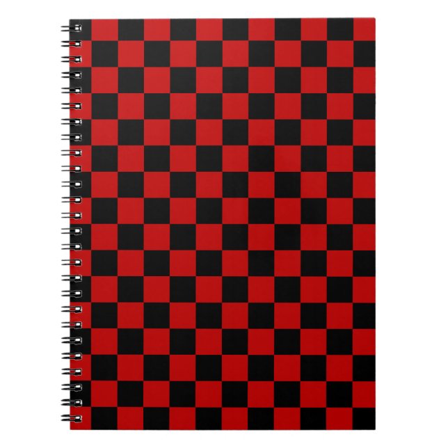 Black + Red Check Chequered Chequerboard Pattern Notebook (Front)