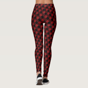 Black Red Check Striped Leggings