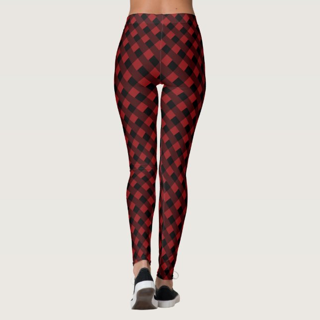 Black Red Check Striped Leggings (Back)