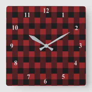 Black & Red Checked Square Wall Clock