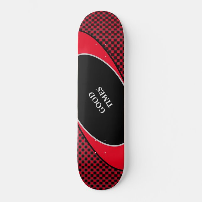 Black & red checkered pattern & wavy lines skateboard (Front)