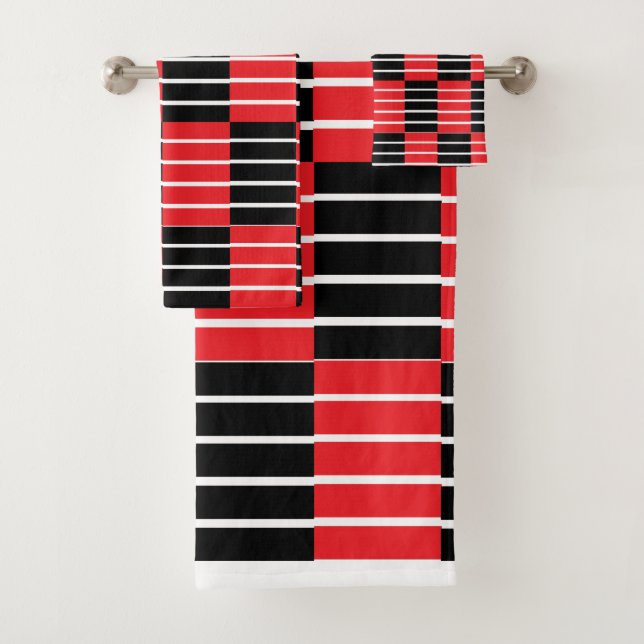 Black Red Checks and Stripes  Bath Towel Set (Insitu)