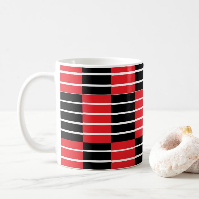 Black Red Checks and Stripes  Coffee Mug (With Donut)