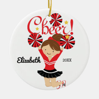 Black & Red Cheer Brunette Cheerleader Ornament