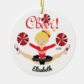 Black & Red Cheer Personalised Blonde Cheerleader Ceramic Tree Decoration