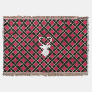 Black Red Chequered & Reindeer Silhouette Throw Blanket
