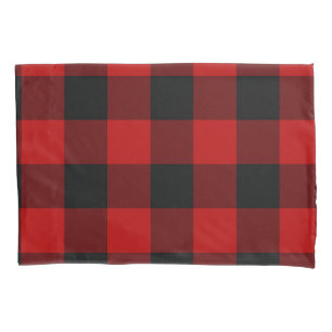 Black & Red Chequered Squares Buffalo Plaid Pillowcase