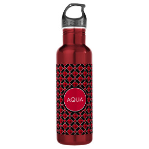 Black & Red Chequered Stainless Steel Water Bottle