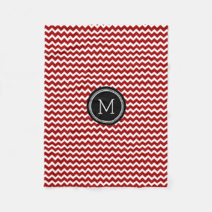 Black Red Chevron Pattern Monogram Blanket