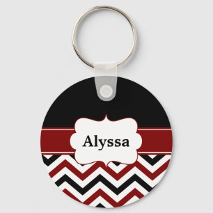 Black Red Chevron Personalised Key Ring