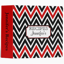 Black & Red Chevron Personalised Recipe Binder